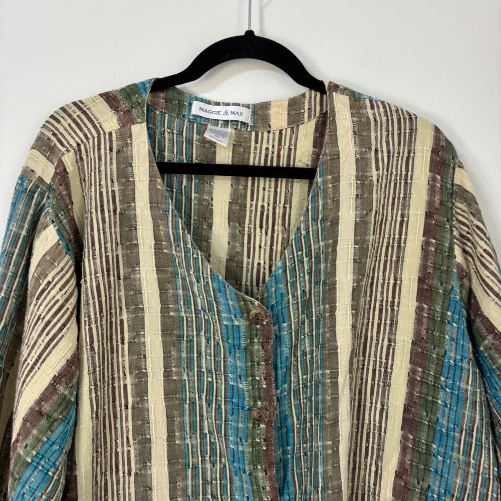 Guazy Striped Boho Lagenlook Blouse Textured Coastal Button Up Top Women 4X - Picture 8 of 9